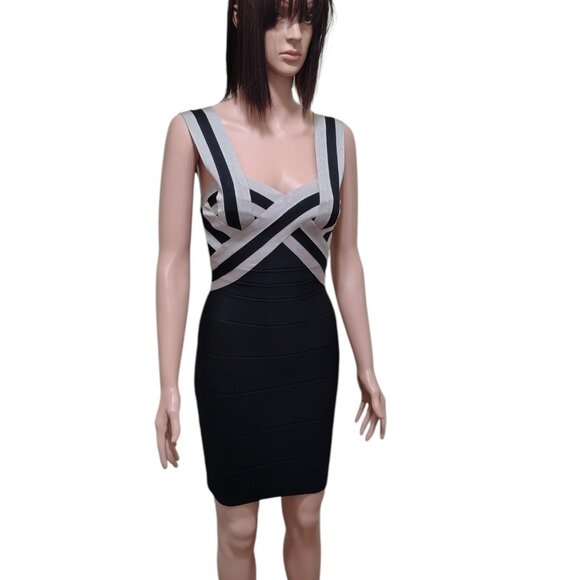 Rachael G Stretch Dress with Thick Straps, Black with Gray - Picture 1 of 12